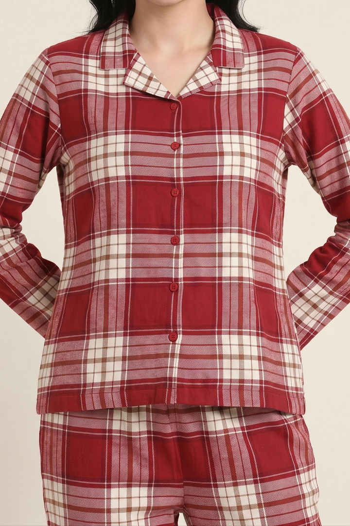 Zivame Flannel Woven Pyjama Set - Deep Scarlet — image 4